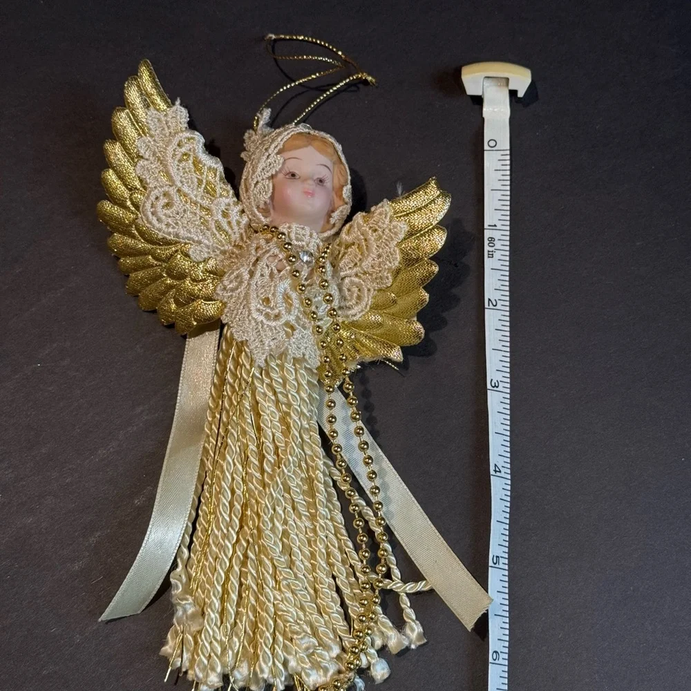 Elegant‎ Gold Angel Ornament Vintage, made with lace and fabric.